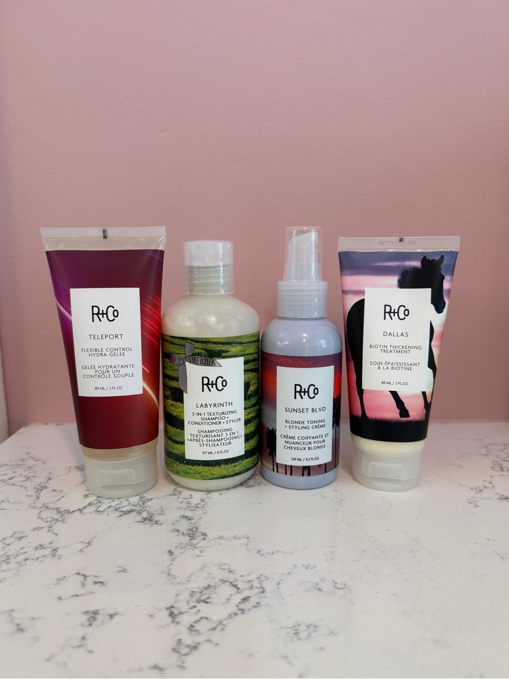 4 R+Co hair products - NEW, unopened - dallas teleport labyrinth sunset blvd